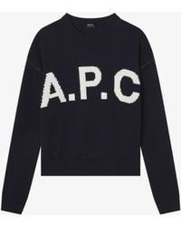 A.P.C. - Logo A. P.c. Sweater Mens S Navy Blue - Lyst