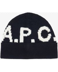 A.P.C. - A. P.c. Men's Logo Beanie Size: S2 In Dark Navy Blue - Lyst