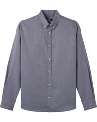 A.P.C. - A. P.c. Men's Button Down Shirt Size: Extra Small In Navy Blue - Lyst