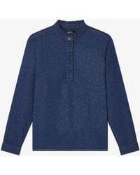 A.P.C. - A. P.c. Blouse With Ruffled Collar 34 Indigo - Lyst