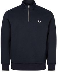 Fred Perry Synthetic Pique Track Top in Black for Men Mens Clothing Sweaters and knitwear Zipped sweaters 