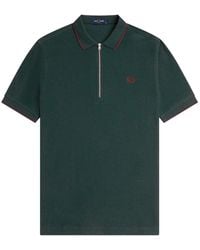 Fred Perry - Crepe Pique Zip Neck Polo Shirt - Lyst
