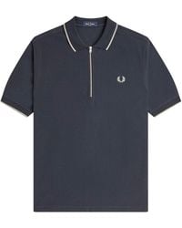 Fred Perry - Crepe Pique Zip Neck Polo Shirt - Lyst