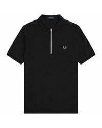 Fred Perry - Ribbed Collar Crepe Pique Polo Shirt - Lyst