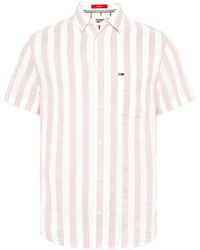 Tommy Hilfiger Tommy Linen Blend Stripe Short Sleeve Shirt - White
