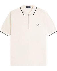 Fred Perry - Crepe Pique Zip Neck Polo Shirt - Lyst