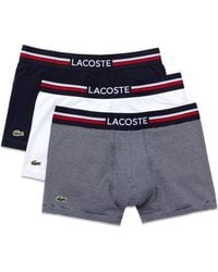 Lacoste 3 Pack Cotton Stretch Trunks - Navy/white/stripe - Blue