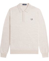 Fred Perry - Knitted Merino Long Sleeve Polo Shirt - Lyst