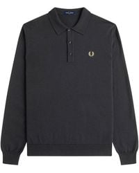 Fred Perry - Knitted Merino Long Sleeve Polo Shirt - Lyst