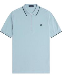 Fred Perry - Crepe Pique Zip Neck Polo Shirt - Lyst