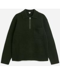 ARKET - Knitted Wool Zip Polo Shirt - Lyst