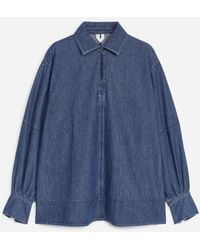 ARKET - Puff-Sleeve Denim Blouse - Lyst