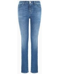 Emporio Armani - Jeans J18 Vita Alta E Gamba Skinny In Denim Effetto Used - Lyst