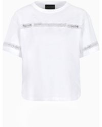 Emporio Armani - T-shirt In Jersey Organico Con Nastro Logato In Macramé Asv - Lyst