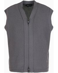 Emporio Armani - Zip-up Gilet In A Patterned-knit Virgin-wool Blend - Lyst