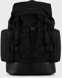 Emporio Armani Nylon Hiking Backpack With All-over Jacquard Eagle - Black