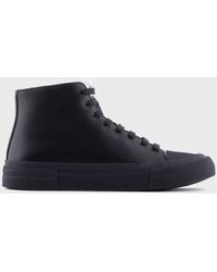 Emporio Armani Soft Leather High-top Sneakers - Blue