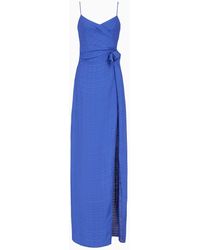 Emporio Armani - Viscose-crêpe Long Dress With Knot And Slit - Lyst