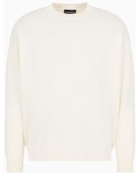 Emporio Armani - Cotton Jumper With All-over Jacquard Lettering - Lyst