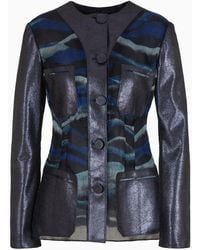 Giorgio Armani - Single-breasted Jacket In Laminated Suede And Printed Silk Organza - Lyst