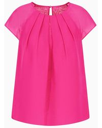 Emporio Armani - Pleated Georgette Short-sleeved Blouse - Lyst