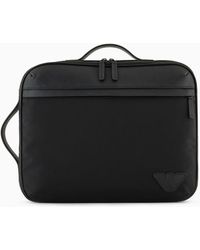 Emporio Armani - Asv Regenerated Saffiano And Recycled Nylon Business Bag With Shoulder Straps - Lyst