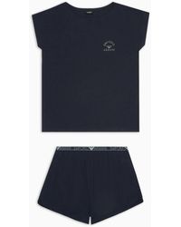 Emporio Armani - Pijama De Camiseta Y Pantalones Cortos En Algodón Orgánico Con Tachuelas Con Logotipo Asv - Lyst