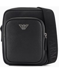 Emporio Armani - Asv Regenerated Saffiano Leather Shoulder Bag With Eagle Plate - Lyst