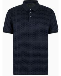 Emporio Armani - Asv Lyocell-blend Jersey Polo Shirt With Flocked Lettering All Over - Lyst