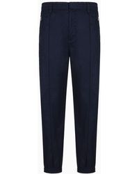 Emporio Armani - Comfortable Cotton Twill Trousers With Centre Crease And Stretch Cuffs - Lyst