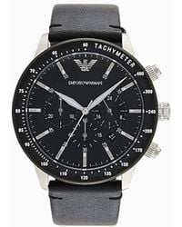 Emporio Armani - Chronograph Black Leather Watch - Lyst