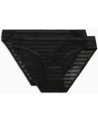 Emporio Armani - Two-pack Of Asv Recycled Bonded Mesh Briefs With All-over Lettering - Lyst