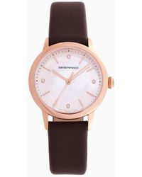 Emporio Armani - Swiss Made Automatic Brown Leather Watch - Lyst