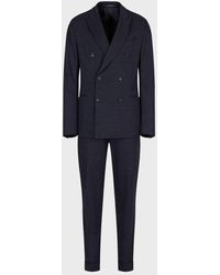 Emporio Armani Doppelreihiger Anzug In Modern Fit Aus Jersey-wolle-eukalyptus-mischung - Blau