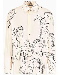 Emporio Armani - Viscose Moroccan Crêpe Shirt With All-over Horse Print - Lyst