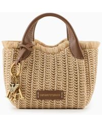 Emporio Armani - Woven Straw Handbag With Logo Charm - Lyst
