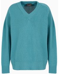 Emporio Armani - Plain-knit, Virgin-wool, Seamless V-neck Jumper - Lyst