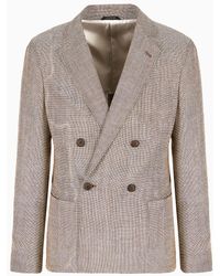 Giorgio Armani - Upton Line Double-breasted Jacket In Wool, Silk, Linen And Cashmere Chequerboard Jacquard - Lyst