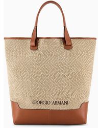 Giorgio Armani - Woven Linen And Leather Shopper Bag - Lyst