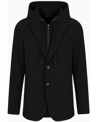 Emporio Armani - Blazer With Dickey And Hood, Made Of Canneté Fabric - Lyst