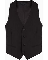 Emporio Armani - Single-breasted Gilet In Compact, Two-way Stretch Canvas - Lyst