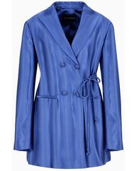 Emporio Armani - Long Double-breasted Jacket In Jacquard Viscose With Diagonal Gradient-effect Motif - Lyst