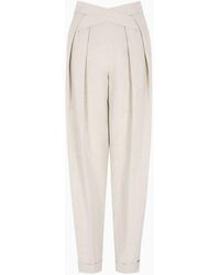 Emporio Armani - Linen-blend Panama Fabric Trousers With Pleats And Crossed Detail - Lyst
