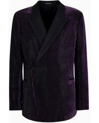 Emporio Armani - Double-breasted Velvet Jacket With All-over Rhinestones And Satin Lapels - Lyst
