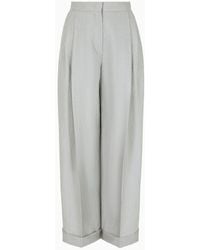 Emporio Armani - Icon Asv Trousers With Turn-ups In A Flowing Linen And Lyocell Blend Armure Fabric - Lyst