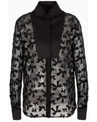 Emporio Armani - Devoré Chiffon Shirt With An All-over Flocked Pattern With Lurex Bows - Lyst