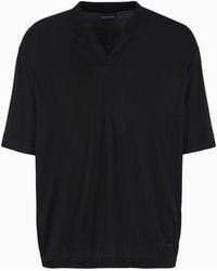 Emporio Armani - Camiseta De Corte Cómodo Con Cuello De Pico En Punto De Mezcla De Lyocell Asv - Lyst