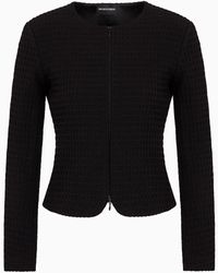 Emporio Armani - Waffle-effect Knit Jacket With Zip And Peplum - Lyst