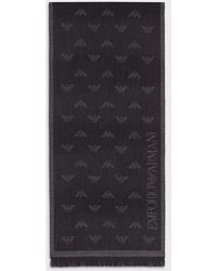 Emporio Armani Wollschal mit Allover Jacquard-Logo - Blau