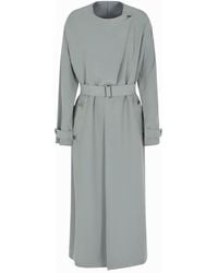 Emporio Armani - Belted Cupro Trench Coat With Wrap Closure - Lyst